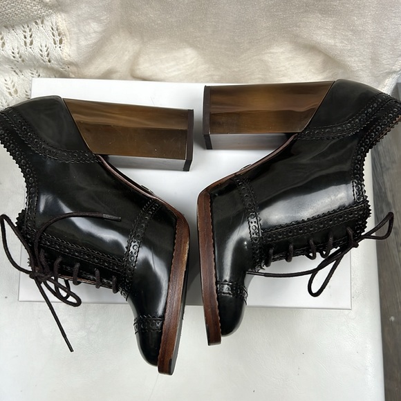 Dolce&Gabbana Brown Patent Leather Lace Up Loafer Pumps chunky heels retro 38.5 - Picture 5 of 17